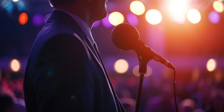 Political candidate is speaking into the microphone