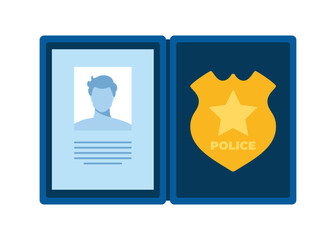 Police ID. gold token and badge. Law enforcement officer identification document. Police detective ID. Vector illustration.