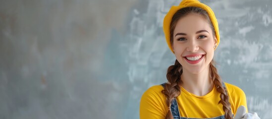 Cleaning service, Smiling woman worker clean home, housekeeper