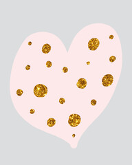 Luxury gold hearts abstract design. Digital illustration, hand drawn. Light pink hearts with gold on color background.