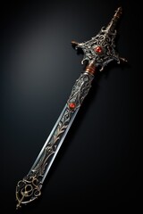 Obraz premium Macro shot of Medieval knights sword on a black background Generative AI