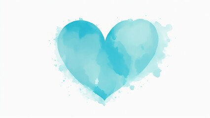 A Cyan Watercolor Heart Shape on a white background