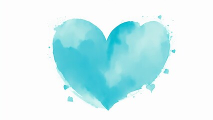 A Cyan Watercolor Heart Shape on a white background