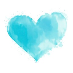 A Cyan Watercolor Heart Shape on a white background