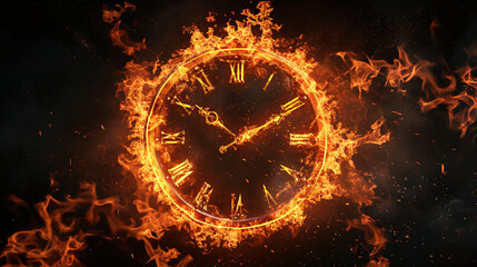  The clock consumed by flames.