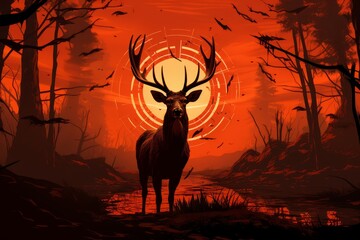 deer silhouette in orange in the center of the target abstract backgrounds