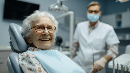 Obraz premium Senior Dental Care - Happy Elderly Woman with Dentist