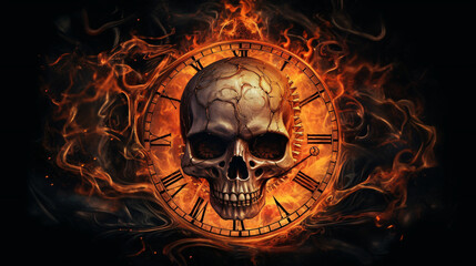  The clock consumed by flames.