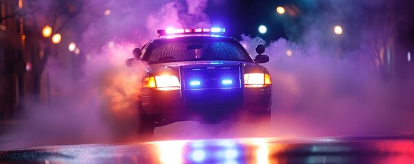 Strobe lights of police car at night - obrazy, fototapety, plakaty