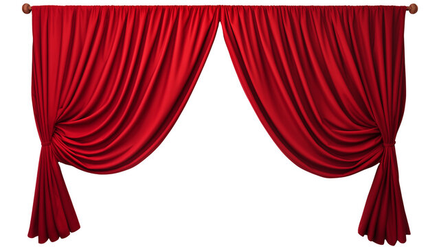 Red theater curtain cut out. Red curtain on transparent background