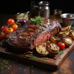 Succulent thick juicy portions of grilled fillet steak meat piece or cuts Generative AI