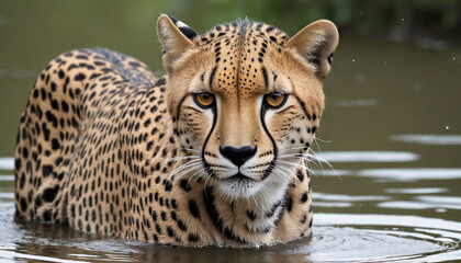 Cheetah wallpaper, 4k - cheetah wet in the water, majestic wild cat, cute, portrait, hd, generative ai