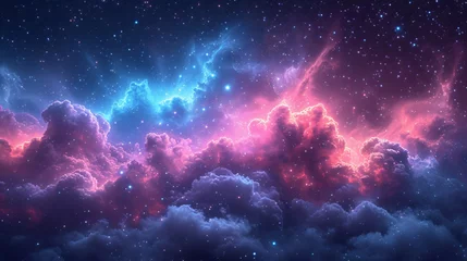 Poster Beautiful fantasy starry night sky, blue and purple colorful, galaxy and aurora 4k wallpaper  © Clipart Collectors