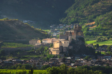 Fototapeta na wymiar Sarriod de la Tour and St Pierre castles. Aosta Valley, Italy
