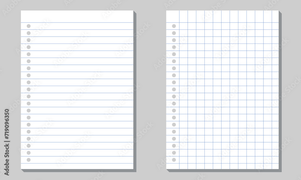 Poster set of illustration of blank sheets of square and lined paper .realistic lined notepapers.
