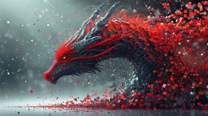 red and black flying blocks transform into a dragon