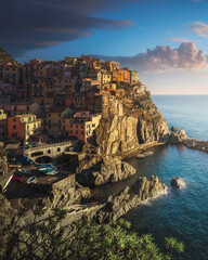 Fototapeta na wymiar Manarola village, rocks and sea. Cinque Terre, Italy.