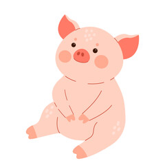 Fototapeta premium Little piggy character on white background. Smiling baby pig flat illustration