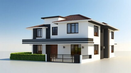 Architecture of 3d rendering modern house on white background. 3d illustration. concept for real estate or property