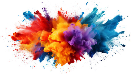 Explosion of colored powder isolated on white background. Abstract colored background. Generative AI