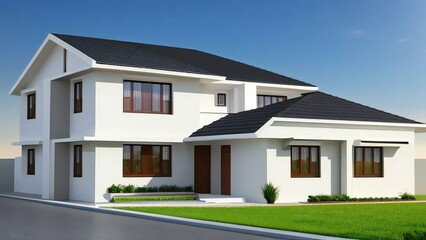 Fototapeta na wymiar Architecture of 3d rendering modern house on white background. 3d illustration. concept for real estate or property