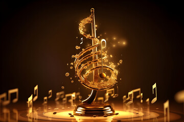 Treble clef and music notes, 3d rendering toned image - Ai Generated