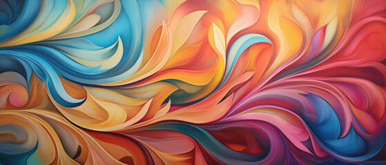 Fototapeta na wymiar Bright and energetic swirls of colors and shapes, abstract background.