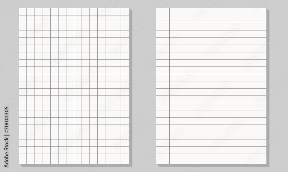 Poster set of illustration of blank sheets of square and lined paper .realistic lined notepapers.