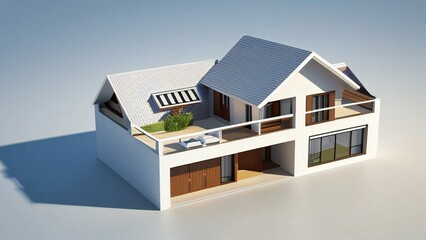 Architecture of 3d rendering modern house on white background. 3d illustration. concept for real estate or property