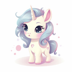 Naklejka premium Cute baby unicorn character, pastel colors, isolated flat cartoon illustration for children