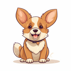 Cute Welsh Corgi puppy character, pastel colors, isolated illustration in cartoon style