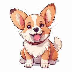 Cute Welsh Corgi puppy character, pastel colors, isolated illustration in cartoon style
