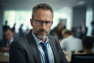 Fototapeta premium Generative AI image of successful busy professional middle aged businessman working in office