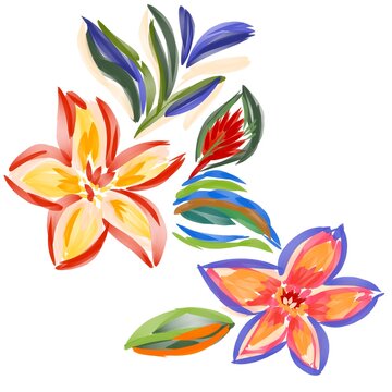 Hand drawn tropical flower brush stroke