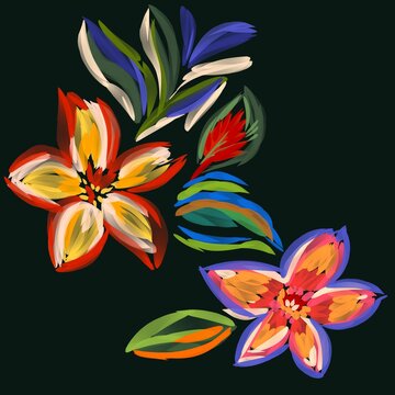 Hand drawn tropical flower brush stroke