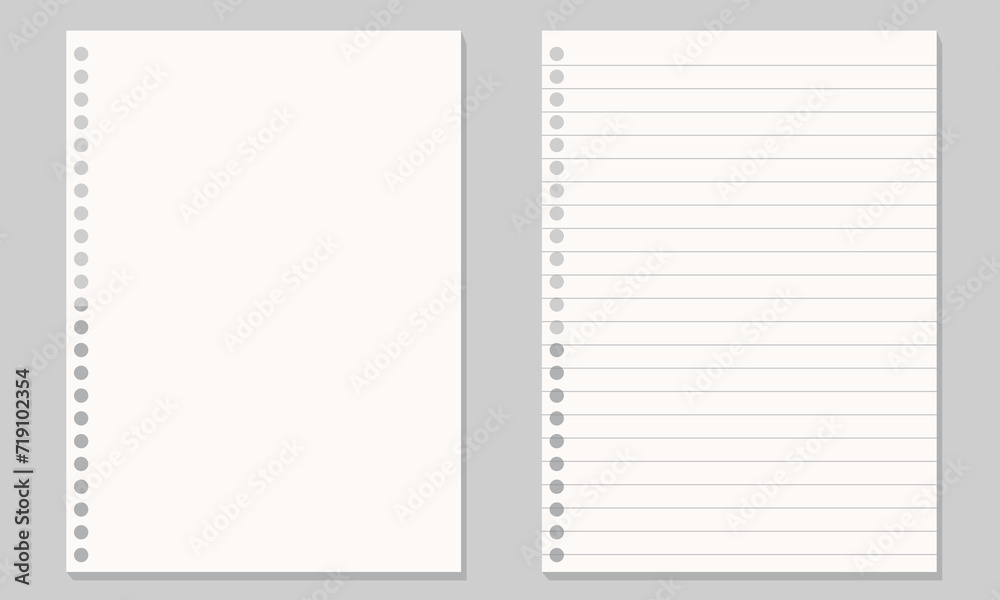 Poster set of illustration of blank sheets of square and lined paper .realistic lined notepapers.