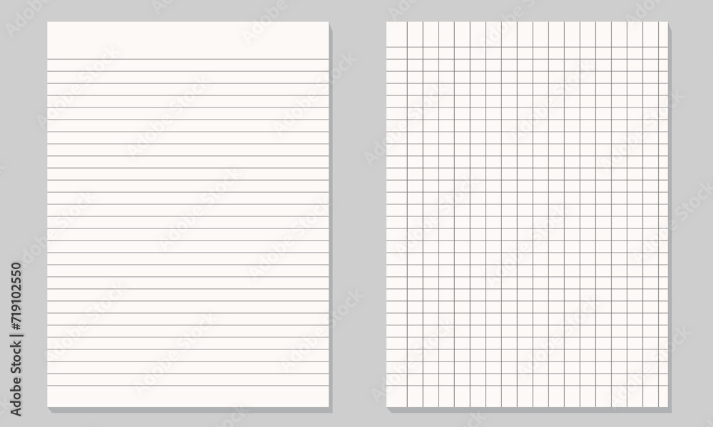 Poster set of illustration of blank sheets of square and lined paper .realistic lined notepapers.