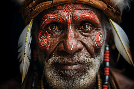 Generative AI close up photo of confident man native african tribe traditional pattern on face