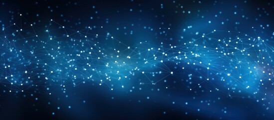 Fototapeta premium Network wave of dots and weave lines. Abstract pastel Background for design on the topic of cyberspace, big data, metaverse, data transfer on dark blue abstract cyberspace