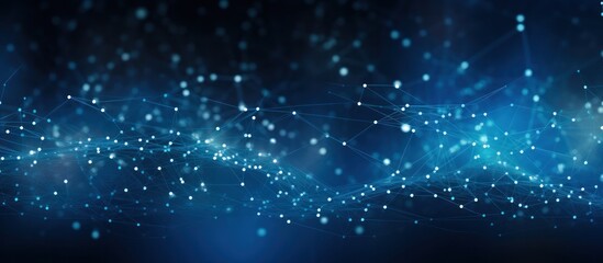 Fototapeta premium Network wave of dots and weave lines. Abstract pastel Background for design on the topic of cyberspace, big data, metaverse, data transfer on dark blue abstract cyberspace