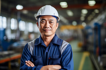 Ai generated portrait of a male engineer working in a factory