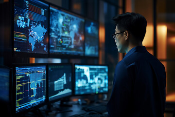 Ai generated image of factory engineer professional industrial worker computer control