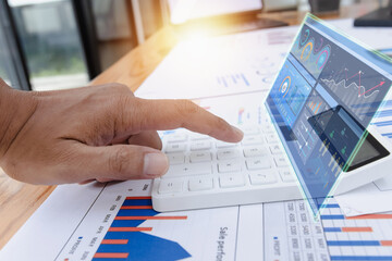 Business hands using digital tablet with business infographic data concept, Analytics data...