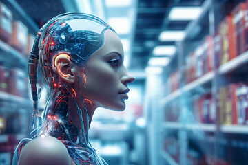 Futuristic surreal character cyborg design high technology smart robot made with generative AI