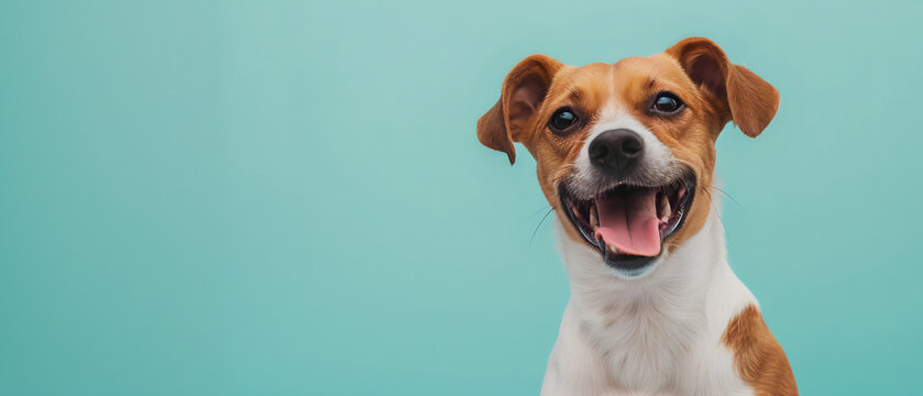portrait of a dog in pastel color background with copy text space