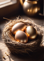 nest with a golden egg easter concept