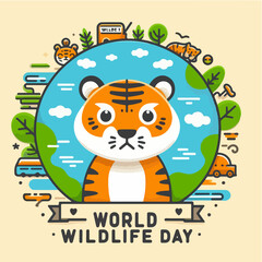 World Wildlife Day, March 3 with a tiger angry cute theme