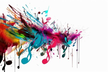 Colorful musical notes on a white background, creating a vibrant whirlwind of sound. Generative AI - obrazy, fototapety, plakaty