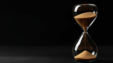 A dark hourglass with sand running down, symbolizing the fleeting nature of time and the inevitability of its passing