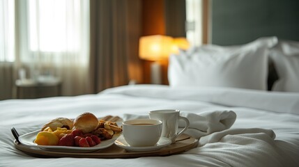 Breakfast on the bed at the hotel